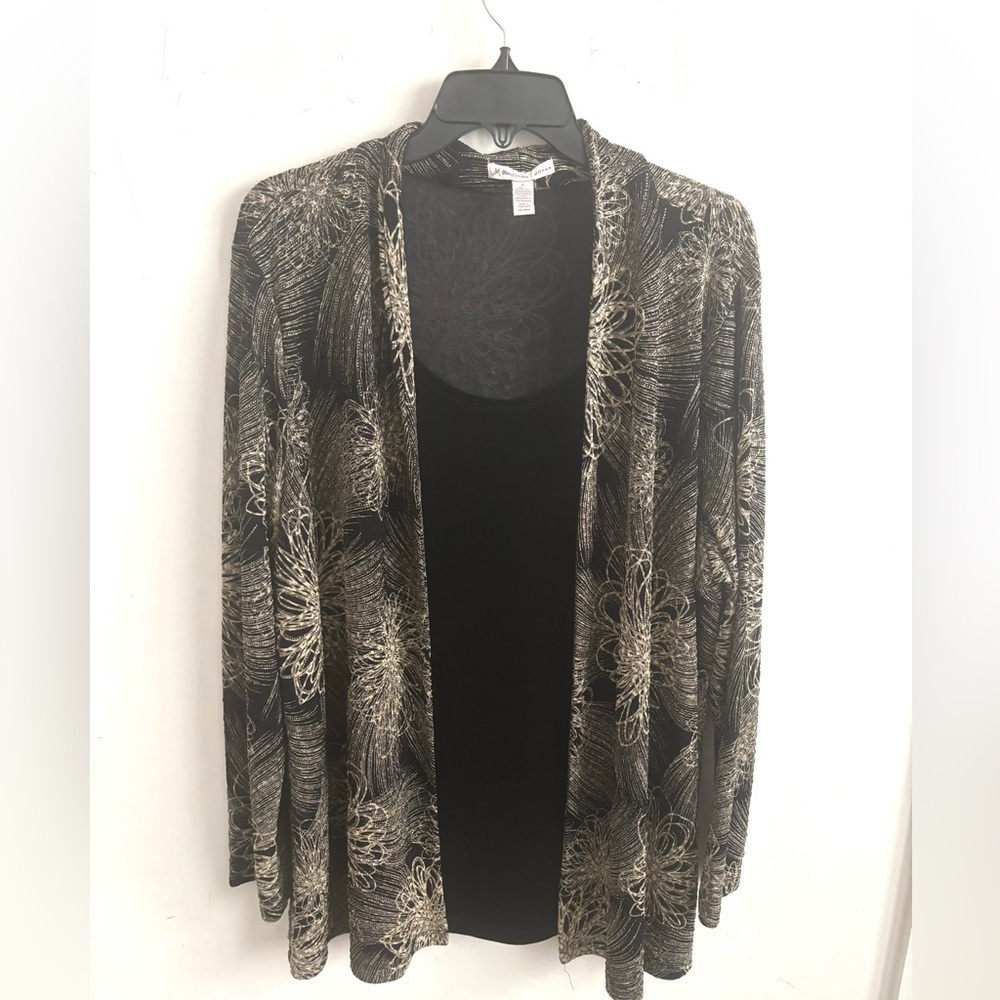 Metallic Floral Set Jacket Tank Set L Mature Elegant Artsy Party Evening